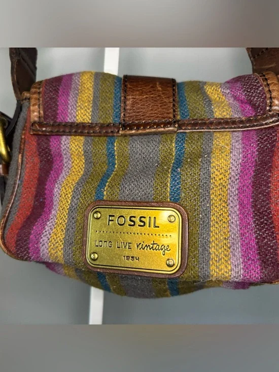 Vintage Fossil Striped Fabric Crossbody with Brown Leather Trim (set of 2) - Picture 14 of 16